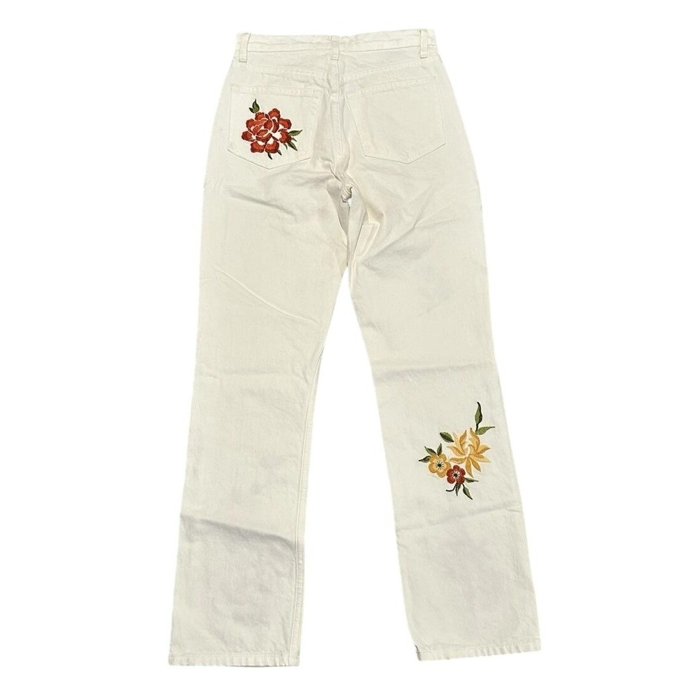 Reformation Cynthia High Rise Straight Jeans 25 White Flora Embroidery NWT - Picture 3 of 10
